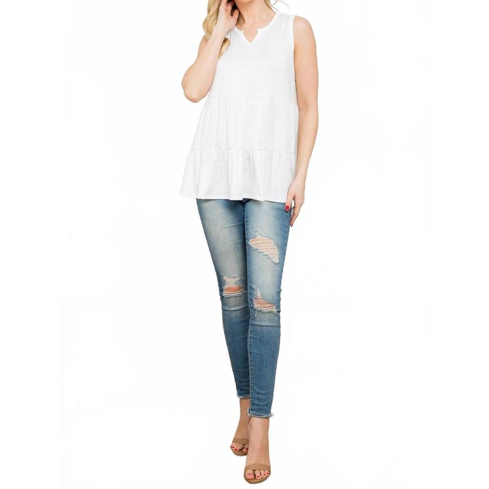NEW YOU AND ME knotch neckline tank top in white